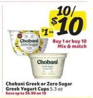 Chobani Greek or Zero Sugar Greek Yogurt Cups