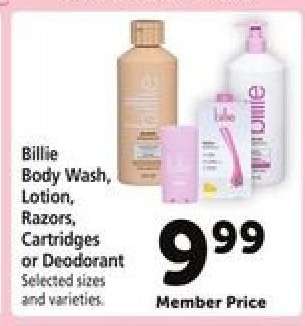 Billie Body Wash, Lotion, Razors, Cartridges or Deodorant