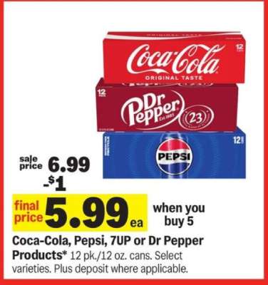 Coca-Cola, Pepsi, 7UP or Dr Pepper Products*