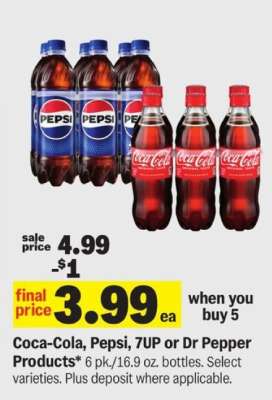 Coca-Cola, Pepsi, 7UP or Dr Pepper Products*
