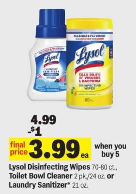 Lysol Disinfecting Wipes, Toilet Bowl Cleaner, or Laundry Sanitizer