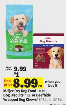 Meijer Dry Dog Food, Dog Biscuits or Beefhide Wrapped Dog Chews