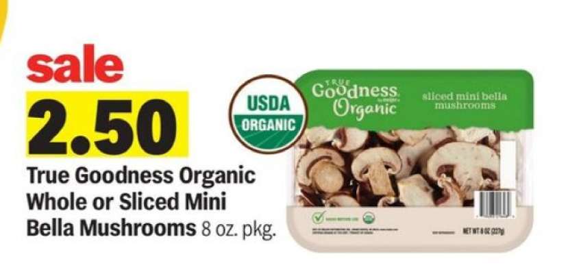True Goodness Organic Whole or Sliced Mini Bella Mushrooms