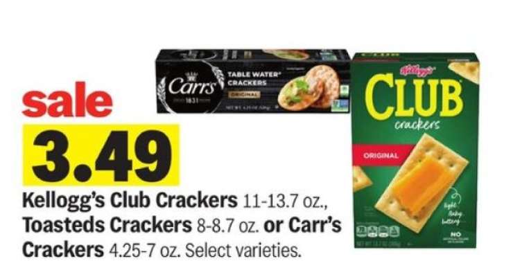 Kellogg's Club Crackers, Toasteds Crackers, or Carr’s Crackers