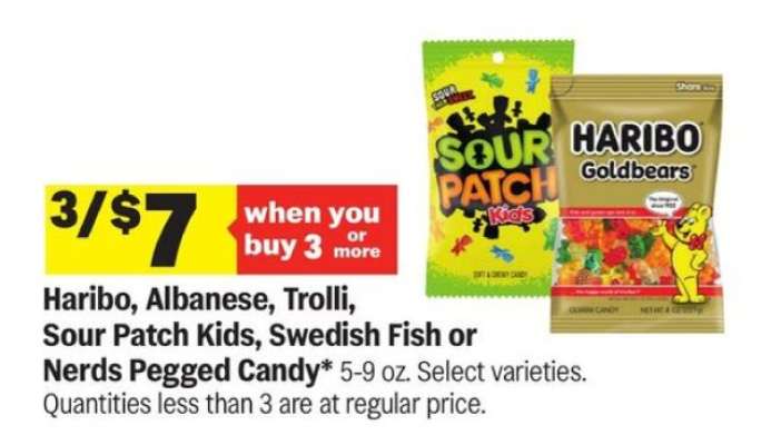 Haribo, Albanese, Trolli, Sour Patch Kids, Swedish Fish or Nerds Pegged Candy