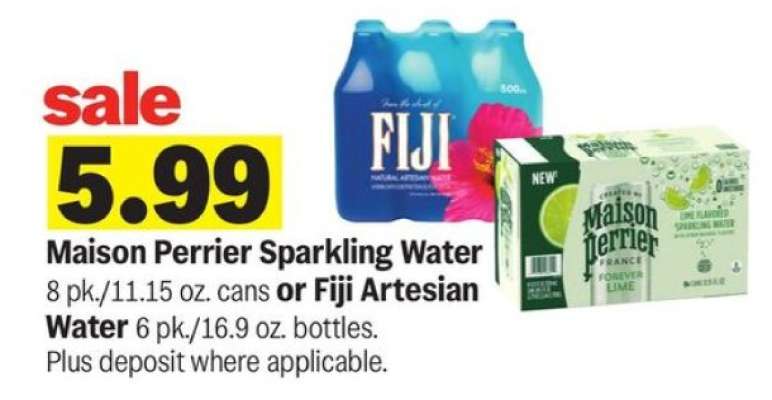 Maison Perrier Sparkling Water or Fiji Artesian Water