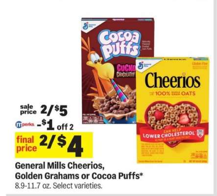 General Mills Cheerios, Golden Grahams or Cocoa Puffs