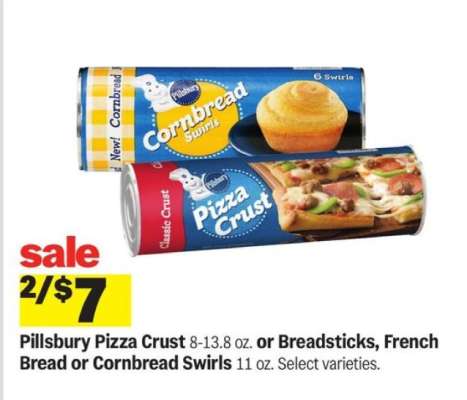 Pillsbury Pizza Crust or Breadsticks, French Bread or Cornbread Swirls