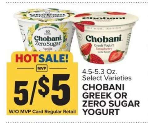 Chobani Greek or Zero Sugar Yogurt