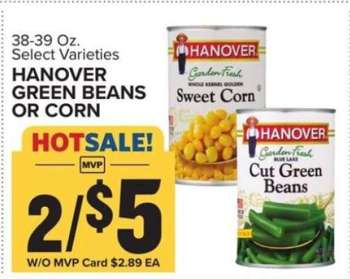 HANOVER GREEN BEANS OR CORN