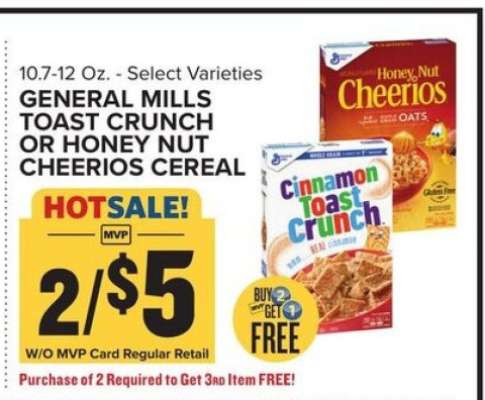 General Mills Toast Crunch or Honey Nut Cheerios Cereal