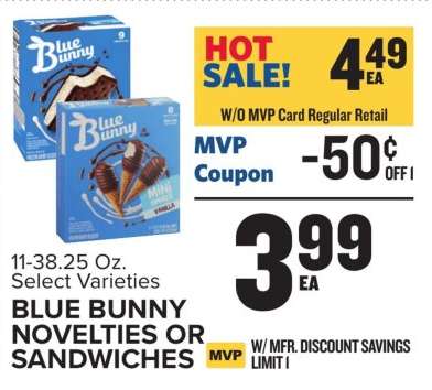 Blue Bunny Novelties or Sandwiches