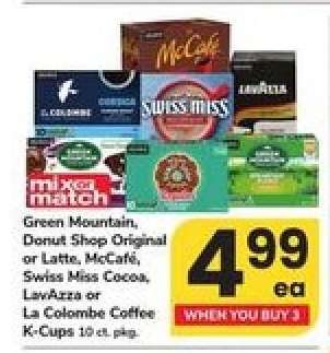 Green Mountain, Donut Shop Original or Latte, McCafé, Swiss Miss Cocoa, LavAzza or La Colombe Coffee K-Cups