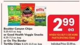 Boulder Canyon Chips or Good Health Veggie Snacks or On The Border Tortilla Chips