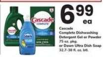 Cascade Complete Dishwashing Detergent or Dawn Ultra Dish Soap