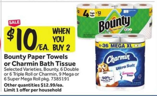 Bounty Paper Towels or Charmin Bath Tissue