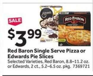 Red Baron Single Serve Pizza or Edwards Pie Slices