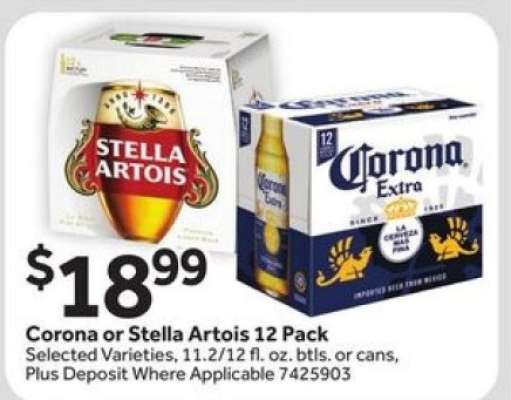 Corona or Stella Artois 12 Pack