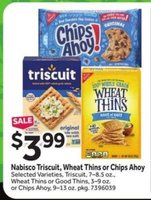 Nabisco Triscuit, Wheat Thins or Chips Ahoy