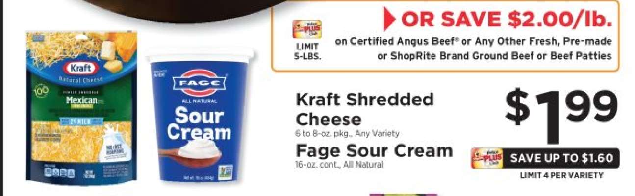 Kraft Shredded Cheese, Fage Sour Cream