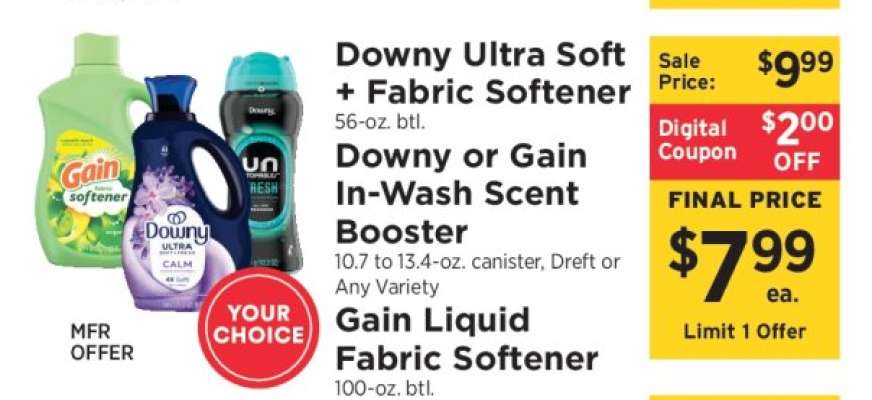 Downy Ultra Soft + Fabric Softener / Downy or Gain In-Wash Scent Booster / Gain Liquid Fabric Softener