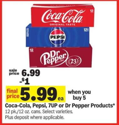 Coca-Cola, Pepsi, 7UP or Dr Pepper Products*