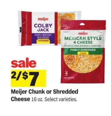 Meijer Chunk or Shredded Cheese