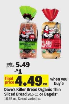 Dave's Killer Bread Organic Thin Sliced Bread or Bagels