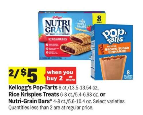 Kellogg’s Pop-Tarts, Rice Krispies Treats, or Nutri-Grain Bars