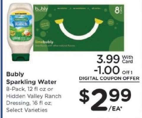 Bubly Sparkling Water or Hidden Valley Ranch Dressing