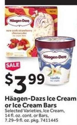 Häagen-Dazs Ice Cream or Ice Cream Bars
