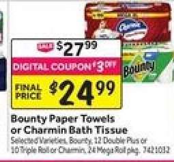 Bounty Paper Towels or Charmin Bath Tissue