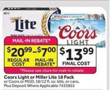 Coors Light or Miller Lite 18 Pack