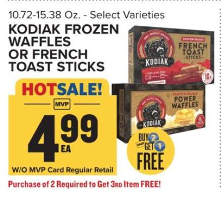 Kodiak Frozen Waffles or French Toast Sticks