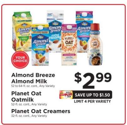 Almond Breeze Almond Milk, Planet Oat Oatmilk, Planet Oat Creamers