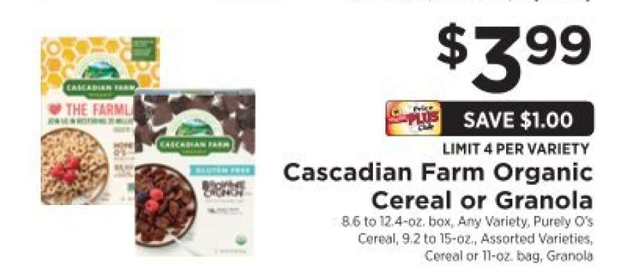 Cascadian Farm Organic Cereal or Granola