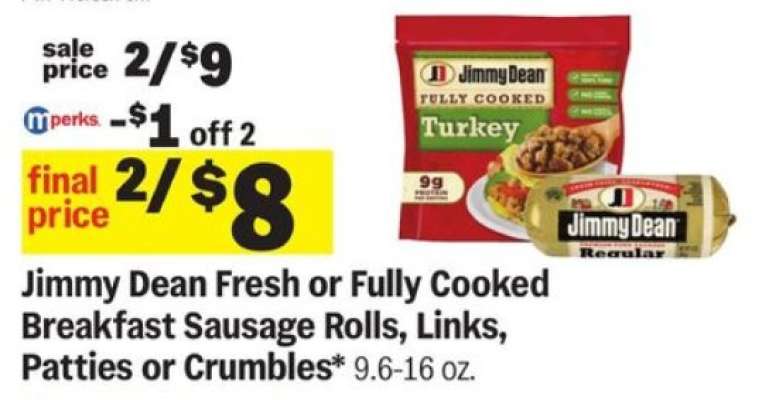 Jimmy Dean Fresh or Fully Cooked Breakfast Sausage Rolls, Links, Patties or Crumbles*