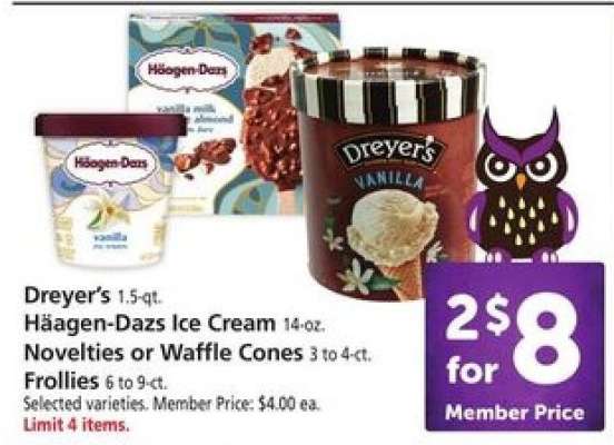Dreyer’s, Häagen-Dazs Ice Cream, Novelties or Waffle Cones, Frollies