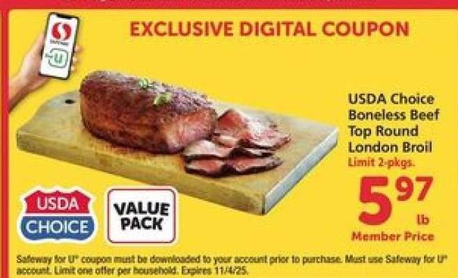 USDA Choice Boneless Beef Top Round London Broil