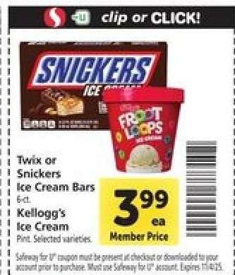 Twix or Snickers Ice Cream Bars / Kellogg's Ice Cream