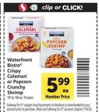 Waterfront Bistro Crispy Calamari or Popcorn Crunchy Shrimp