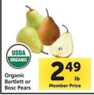 Organic Bartlett or Bosc Pears