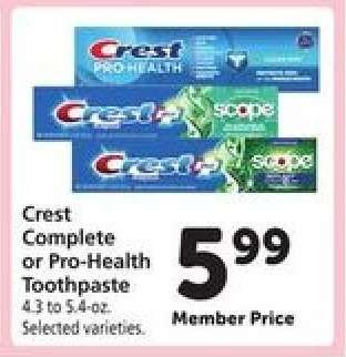 Crest Complete or Pro-Health Toothpaste