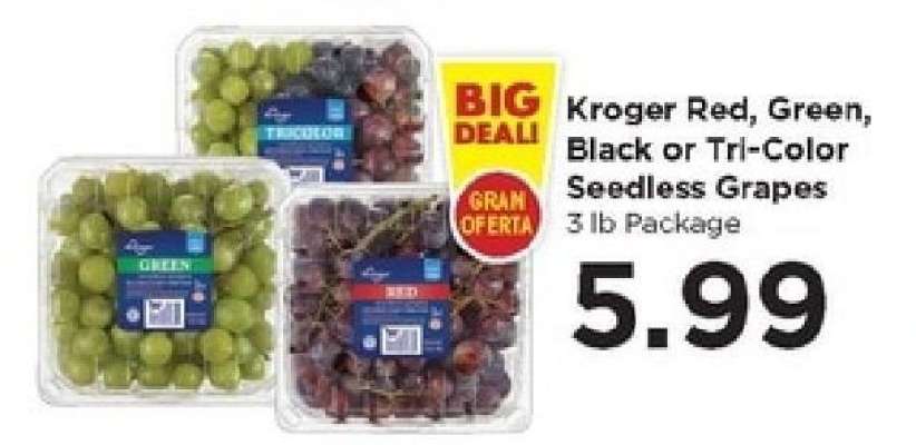 Kroger Red, Green, Black or Tri-Color Seedless Grapes