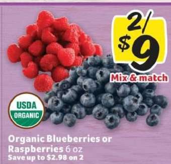 Organic Blueberries or Raspberries