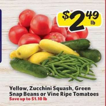 Yellow, Zucchini Squash, Green Snap Beans or Vine Ripe Tomatoes