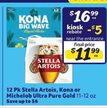 12 Pk Stella Artois, Kona or Michelob Ultra Pure Gold
