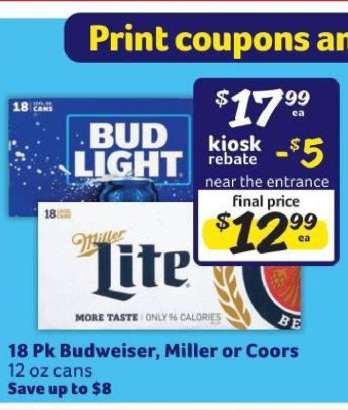 18 Pk Budweiser, Miller or Coors