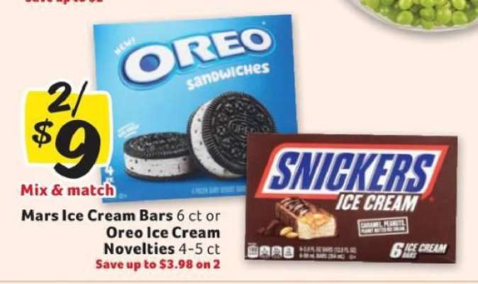Mars Ice Cream Bars or Oreo Ice Cream Novelties