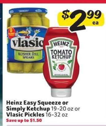 Heinz Easy Squeeze or Simply Ketchup or Vlasic Pickles